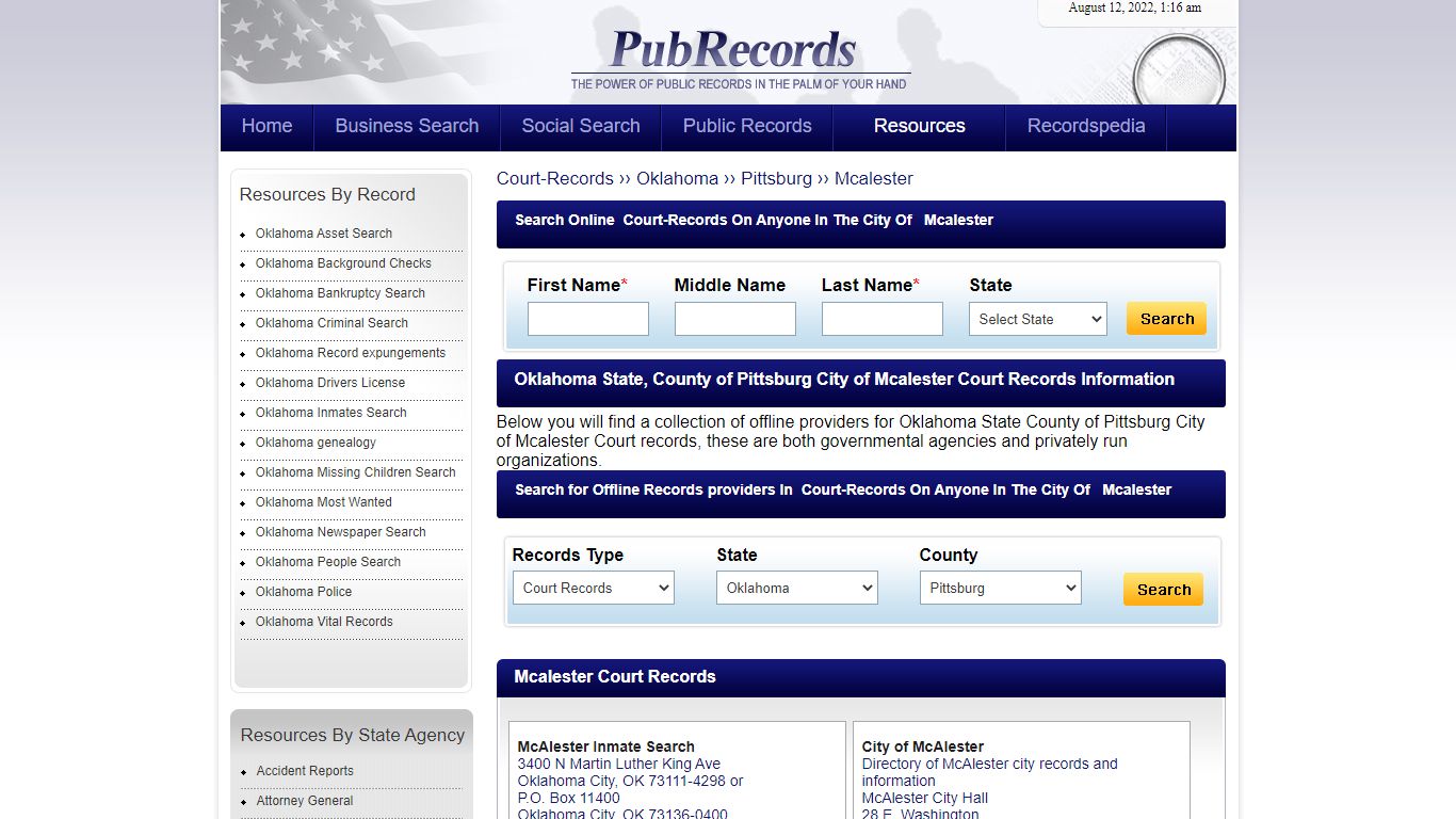 Mcalester, Pittsburg County, Oklahoma Court Records